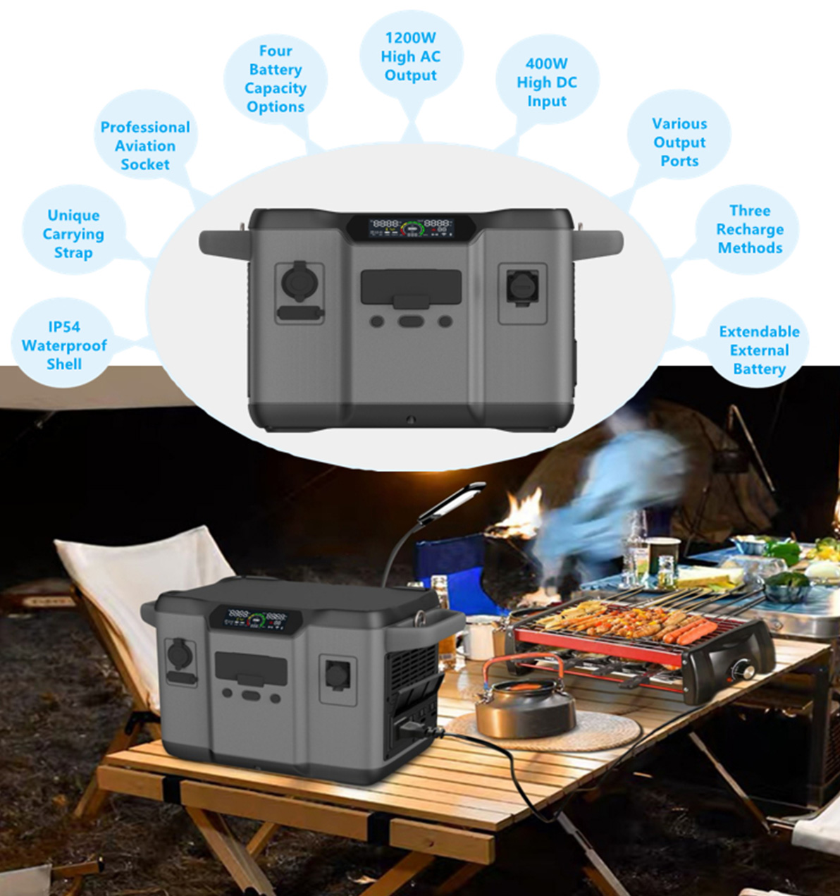 بیک اپ چارجنگ کے لیے 1200W ہائی پرفارمنس سولر جنریٹر
